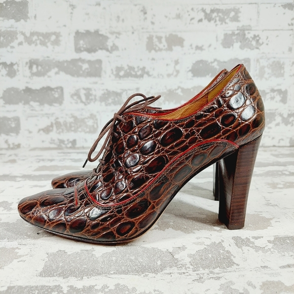 Corso Como Shoes - Corso Como Women's Burgundy Brown Animal Print Pattern Lace Up Ankle Boots A648